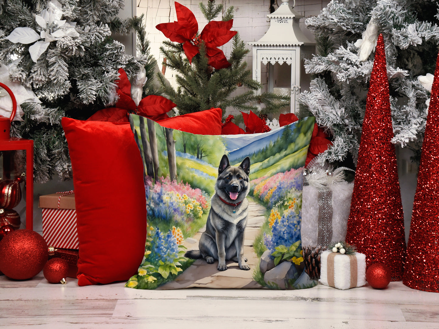 Norwegian Elkhound Spring Path Throw Pillow