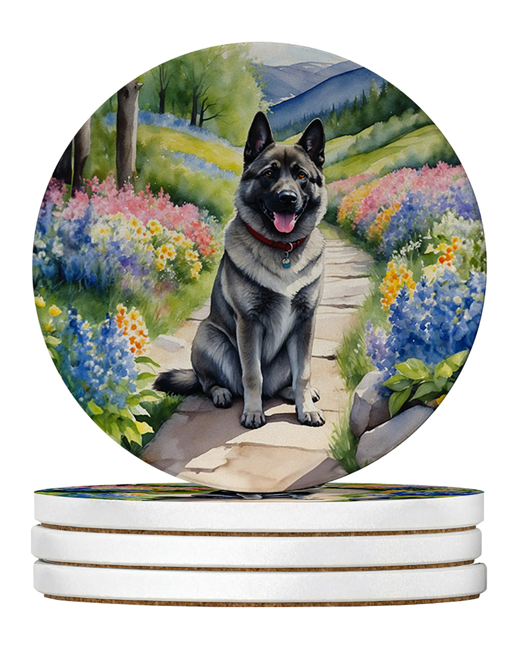 Buy this Norwegian Elkhound Spring Path Large Sandstone Coasters Pack of 4