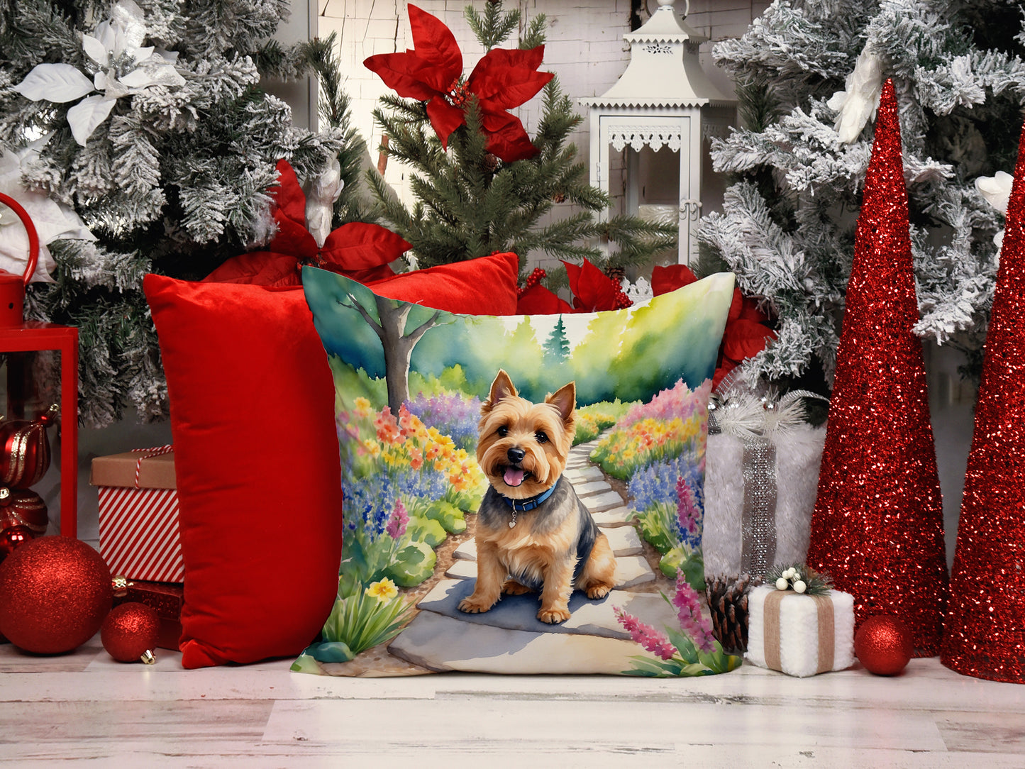 Norwich Terrier Spring Path Throw Pillow