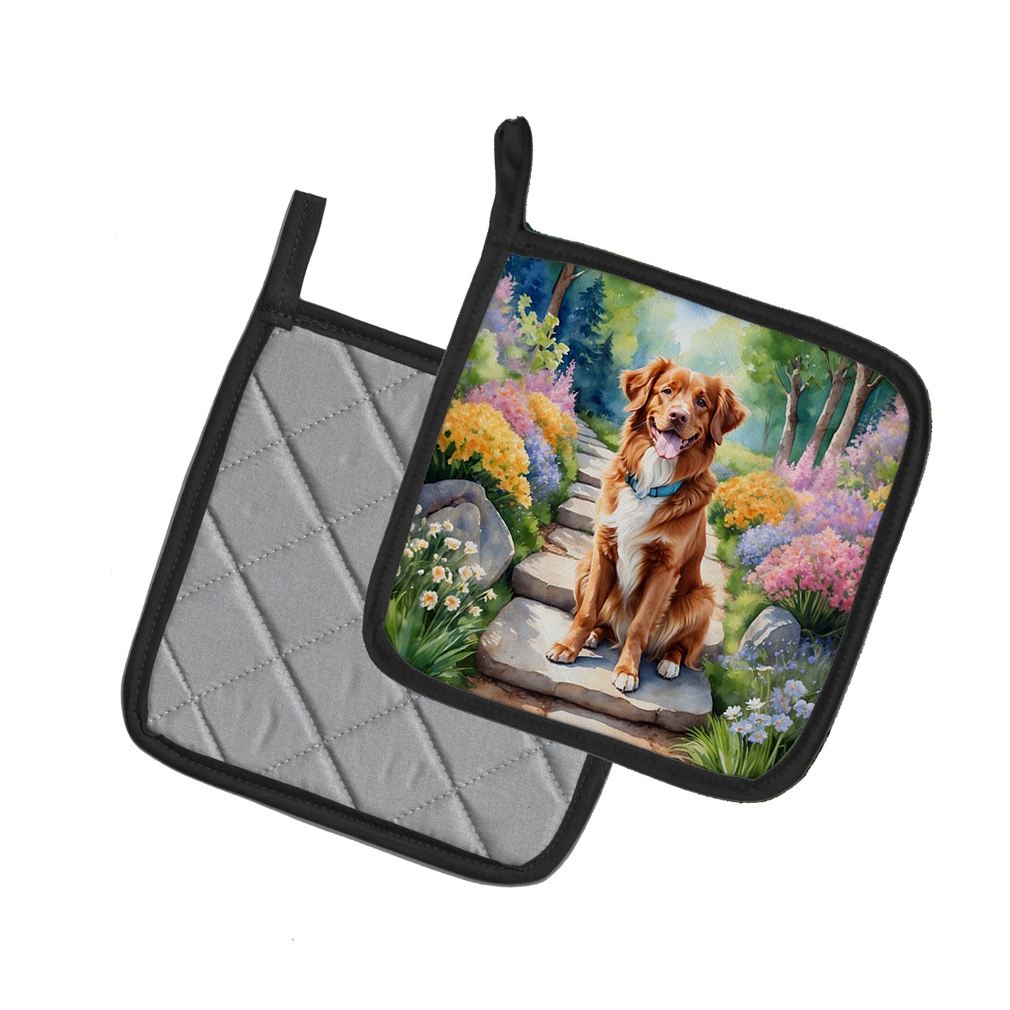 Nova Scotia Duck Tolling Retriever Spring Path Pair of Pot Holders