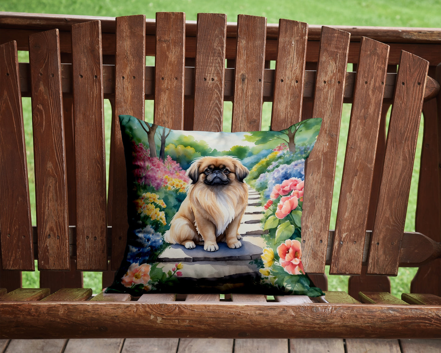 Pekingese Spring Path Throw Pillow