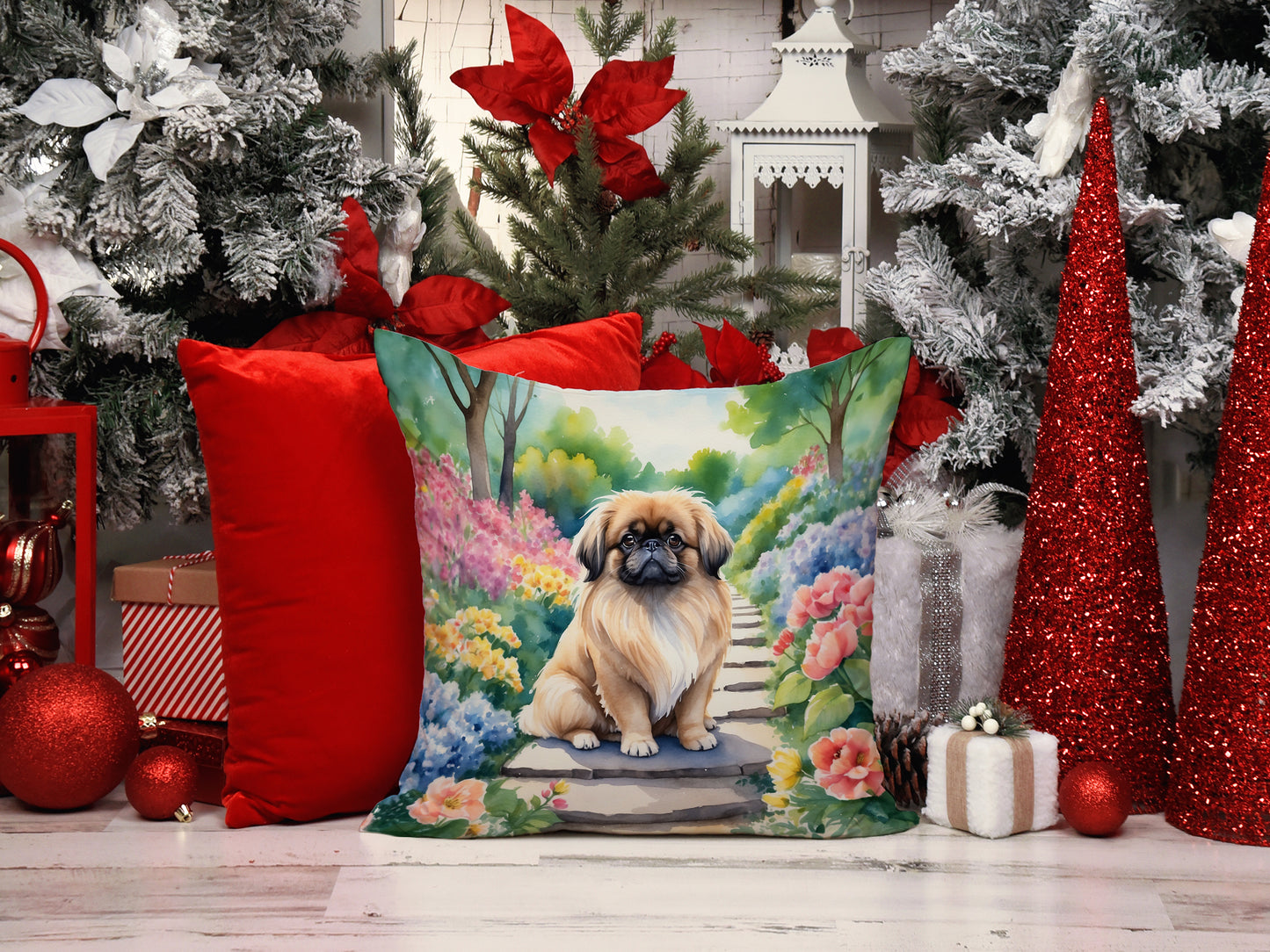 Pekingese Spring Path Throw Pillow