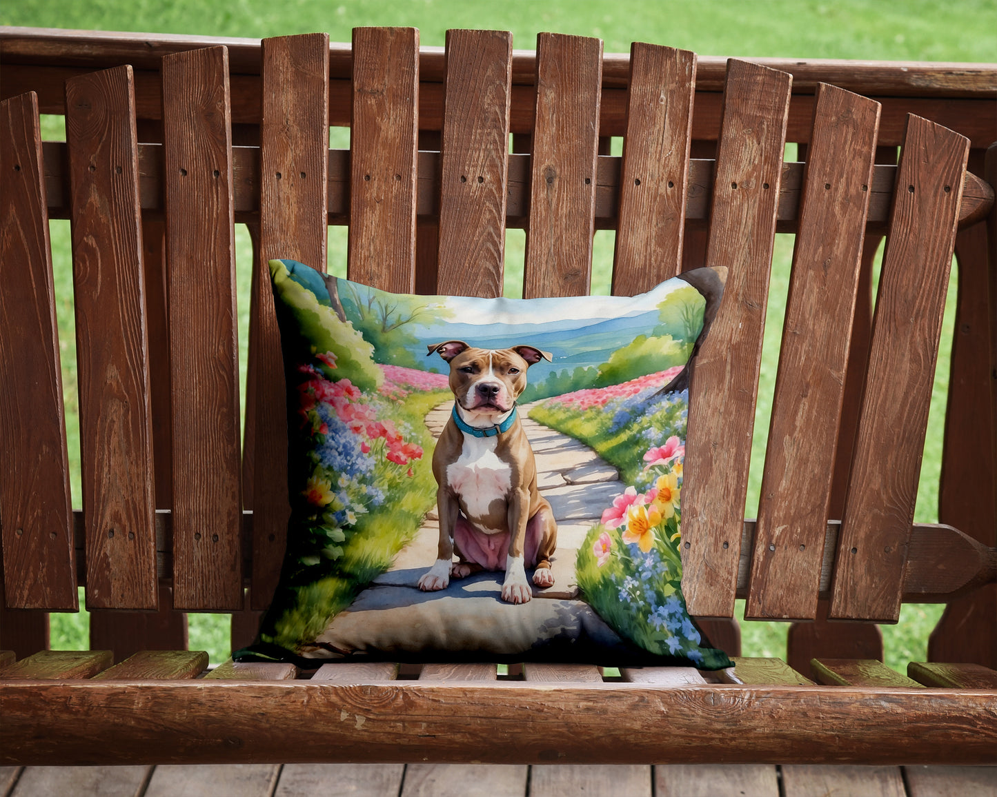 Pit Bull Terrier Spring Path Throw Pillow