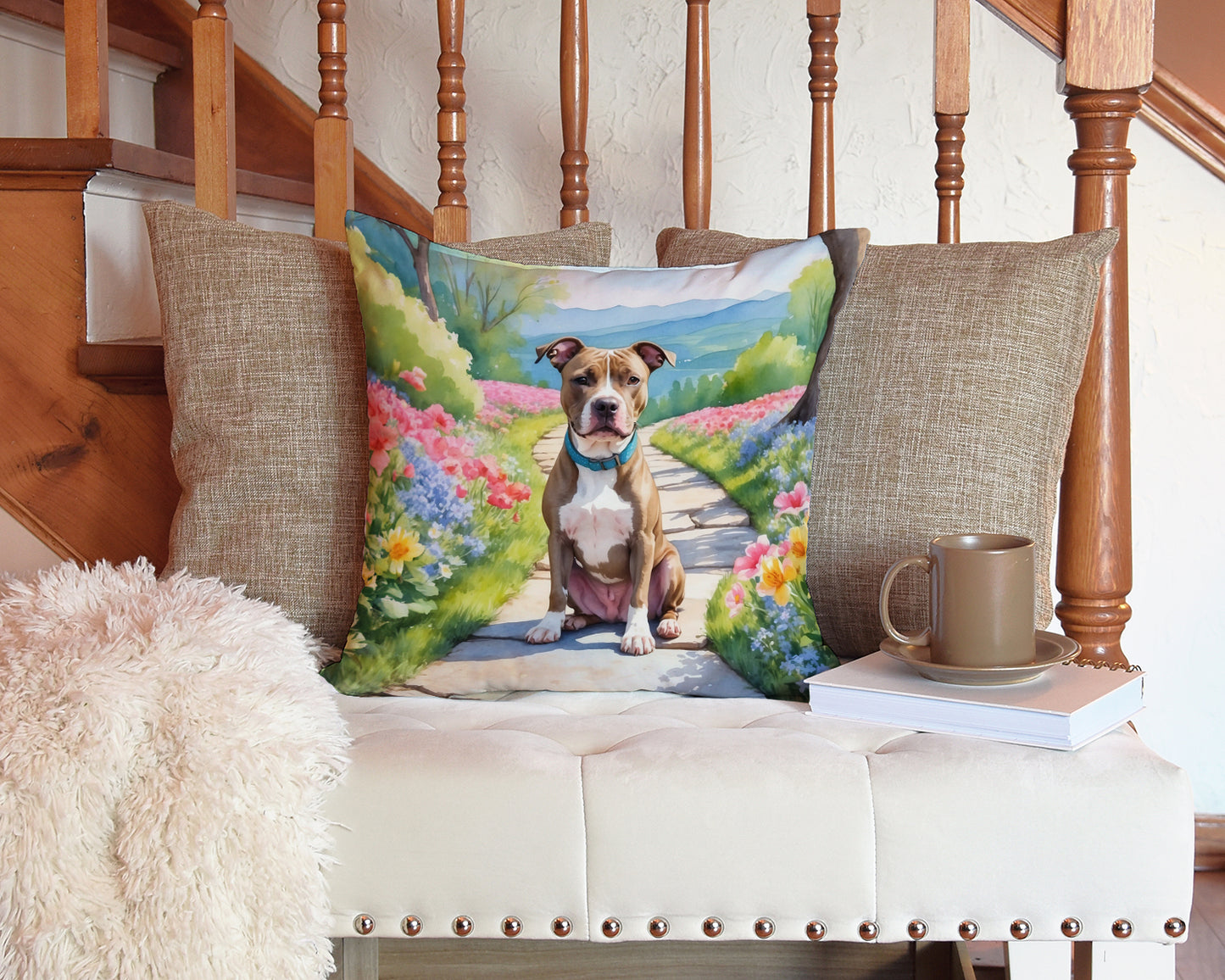 Pit Bull Terrier Spring Path Throw Pillow