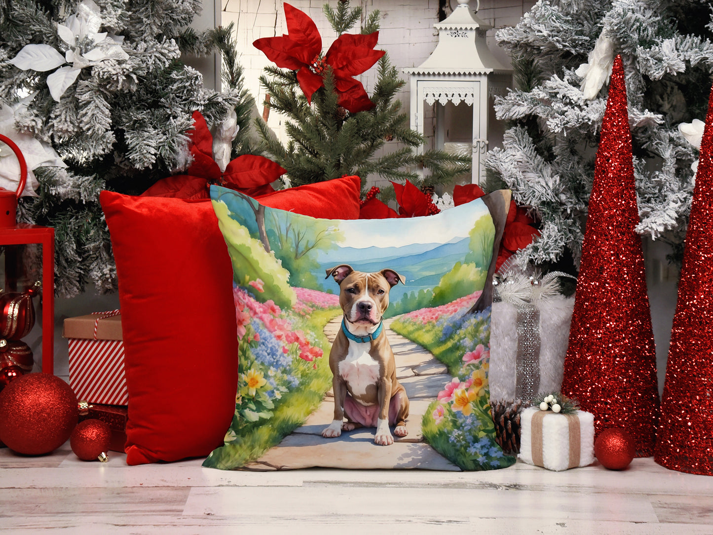 Pit Bull Terrier Spring Path Throw Pillow