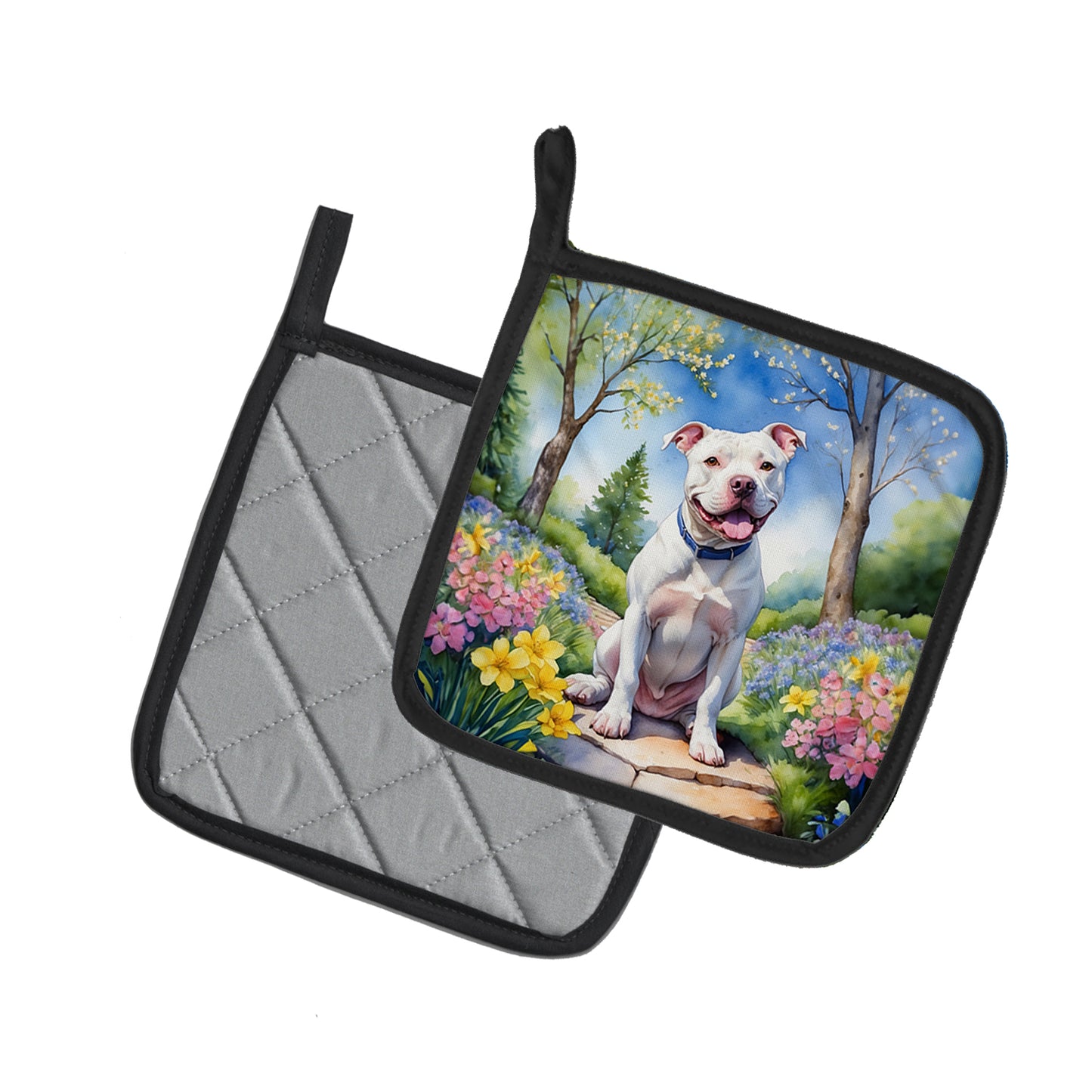 Pit Bull Terrier Spring Path Pair of Pot Holders
