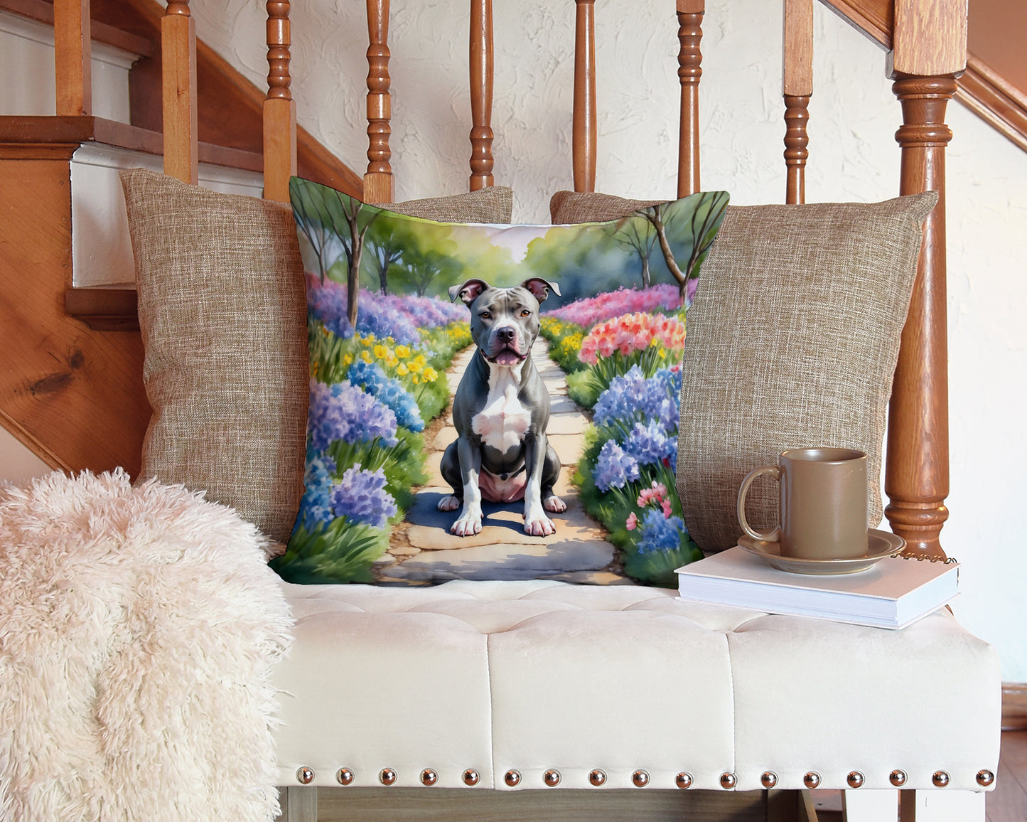 Pit Bull Terrier Spring Path Throw Pillow