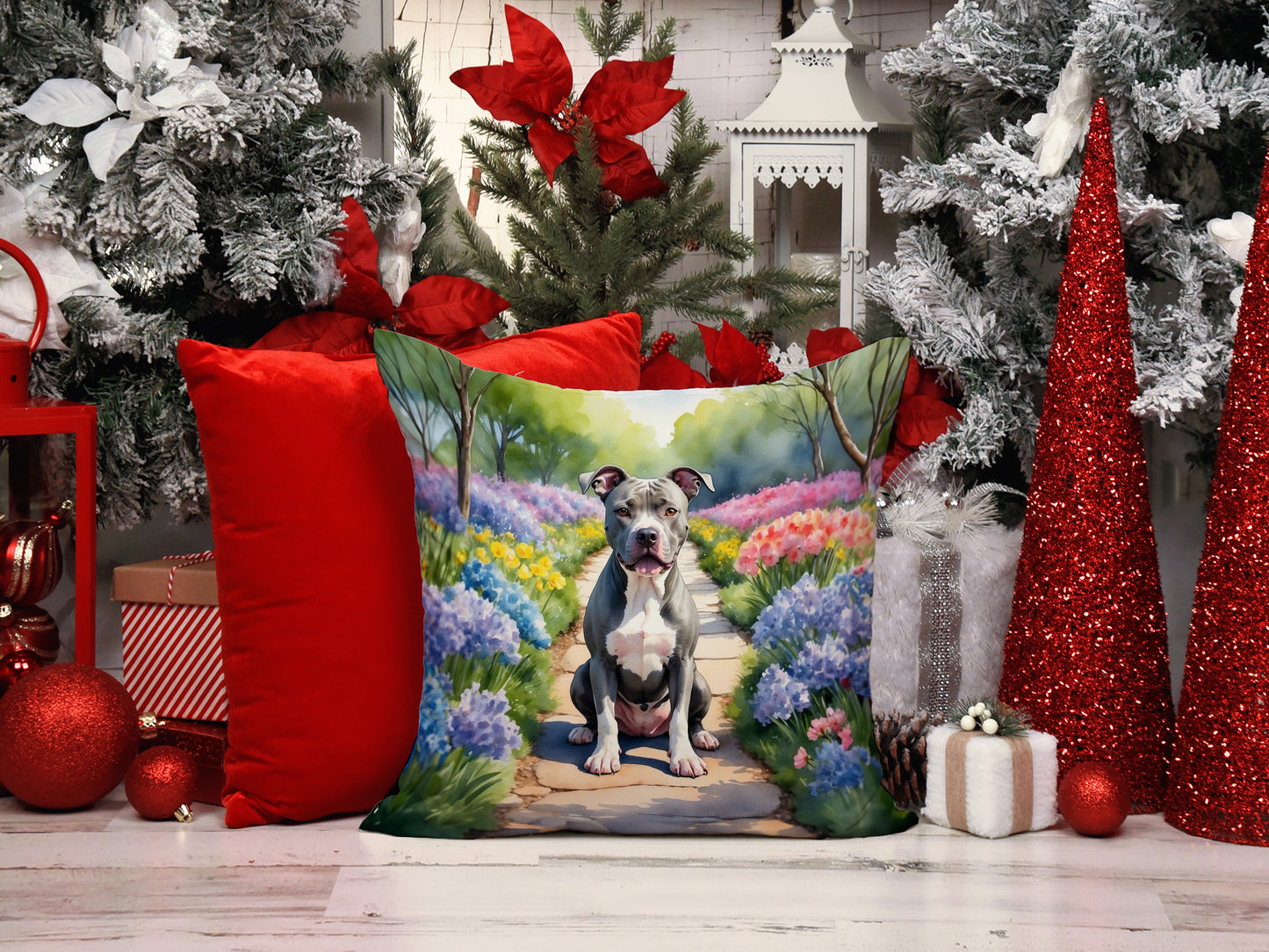 Pit Bull Terrier Spring Path Throw Pillow