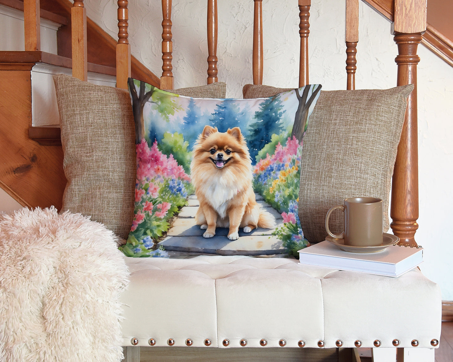 Pomeranian Spring Path Throw Pillow