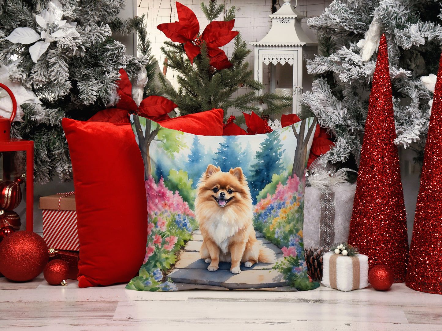 Pomeranian Spring Path Throw Pillow