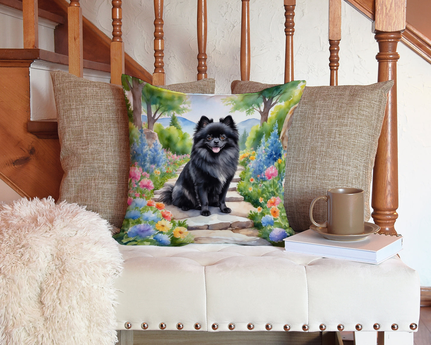 Pomeranian Spring Path Throw Pillow