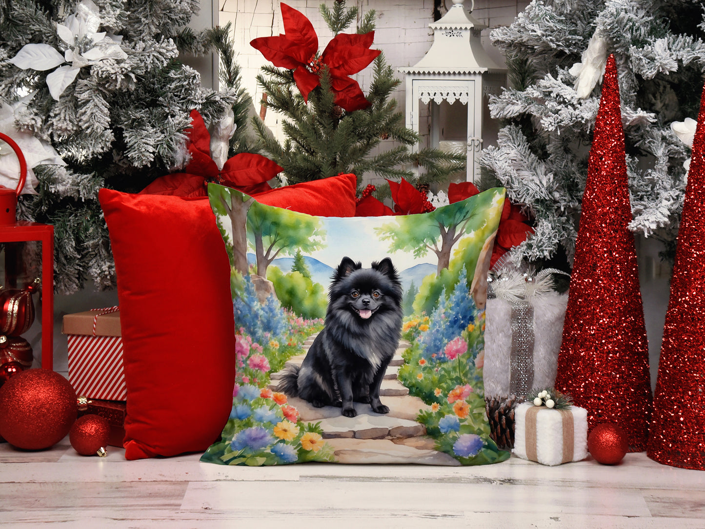 Pomeranian Spring Path Throw Pillow