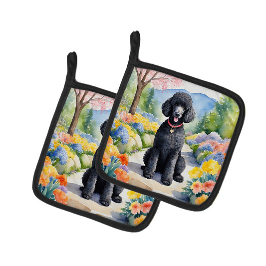 Buy this Black Poodle Spring Path Pair of Pot Holders