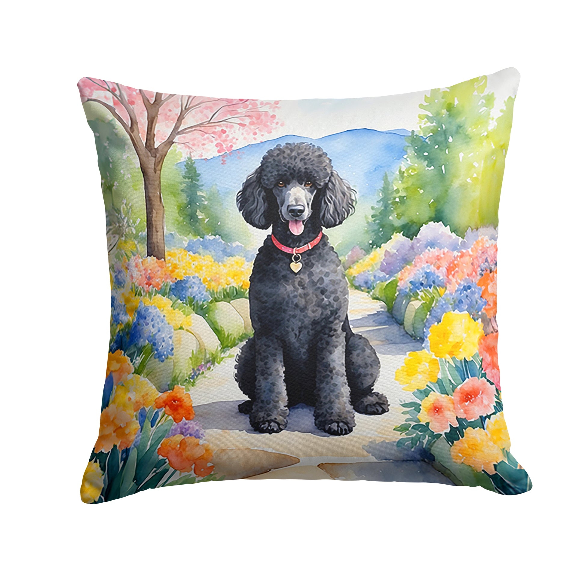 Buy this Black Poodle Spring Path Throw Pillow