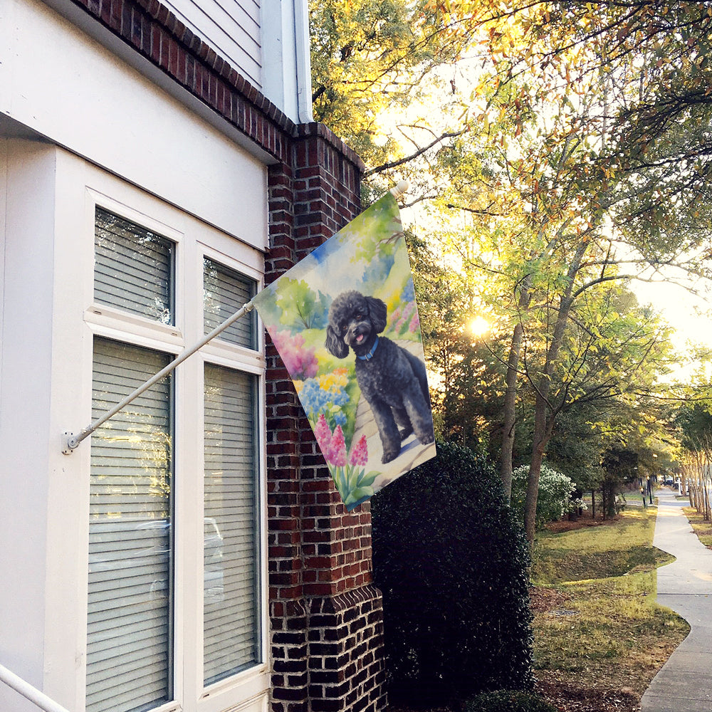 Black Poodle Spring Path House Flag