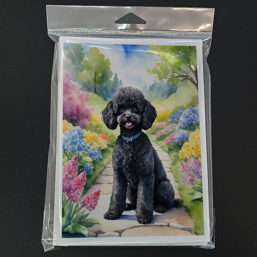 Black Poodle Spring Path Greeting Cards Pack of 8