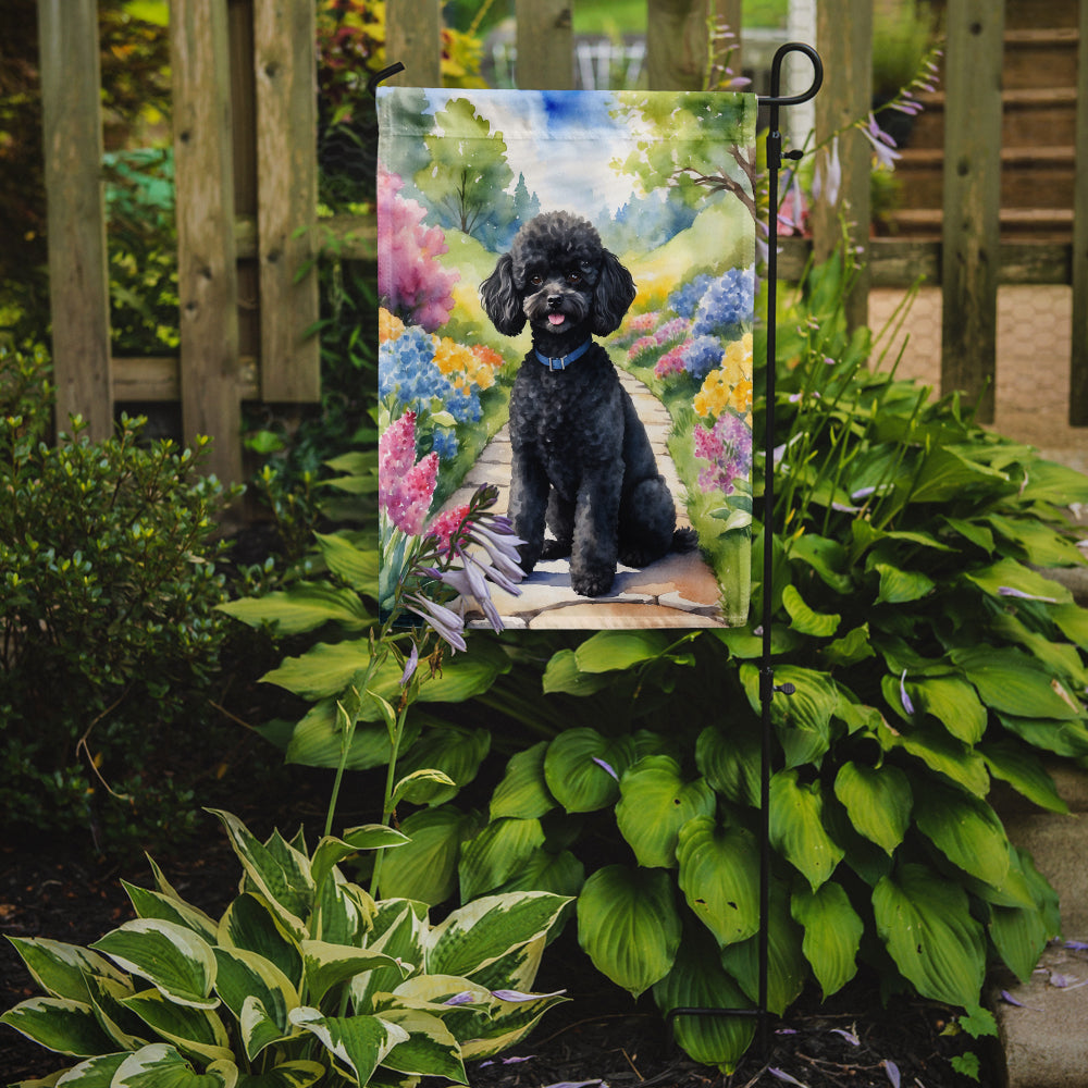 Black Poodle Spring Path Garden Flag