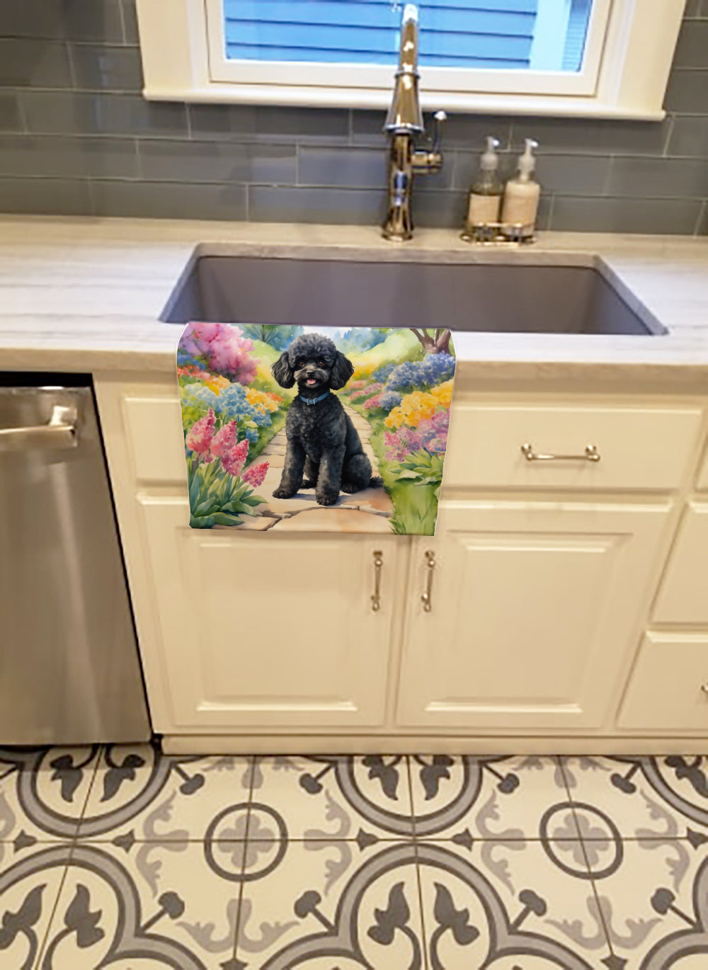 Black Poodle Spring Path Kitchen Towel