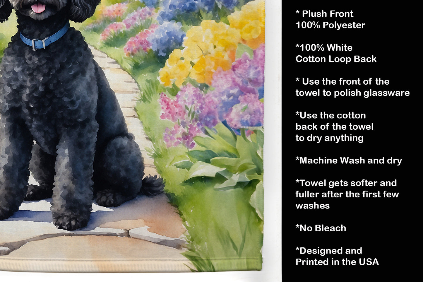 Black Poodle Spring Path Kitchen Towel