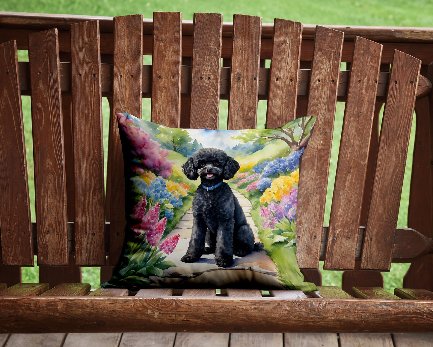 Black Poodle Spring Path Throw Pillow