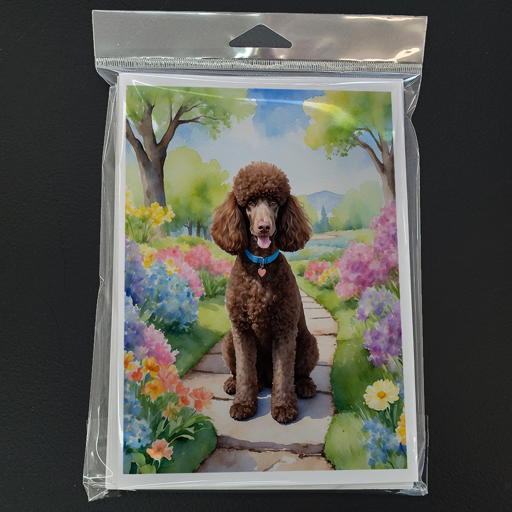 Chocolate Poodle Spring Path Greeting Cards Pack of 8