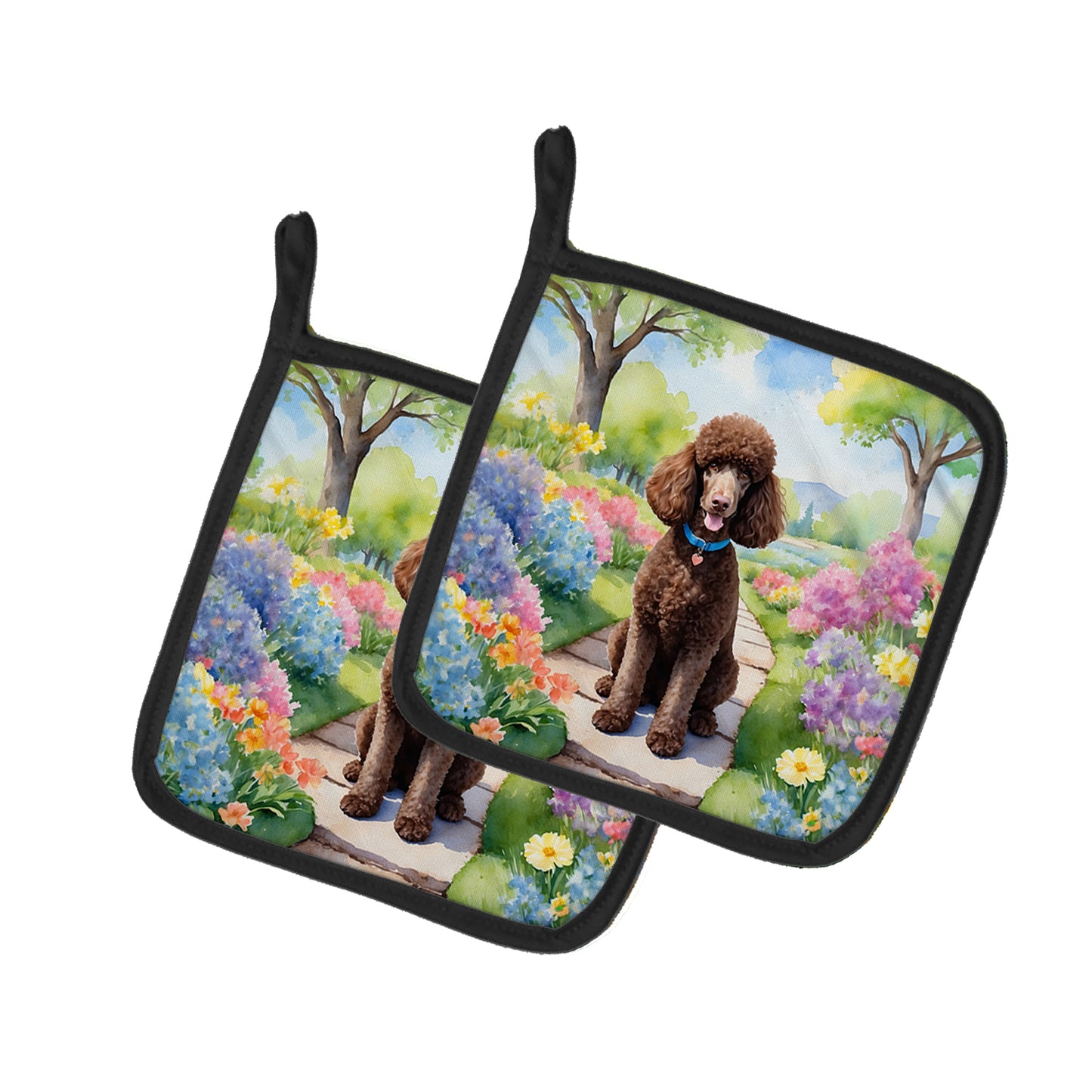 Buy this Chocolate Poodle Spring Path Pair of Pot Holders