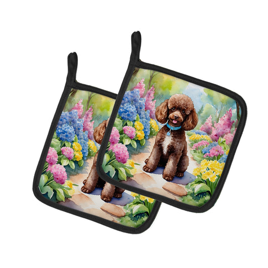 Buy this Chocolate Poodle Spring Path Pair of Pot Holders