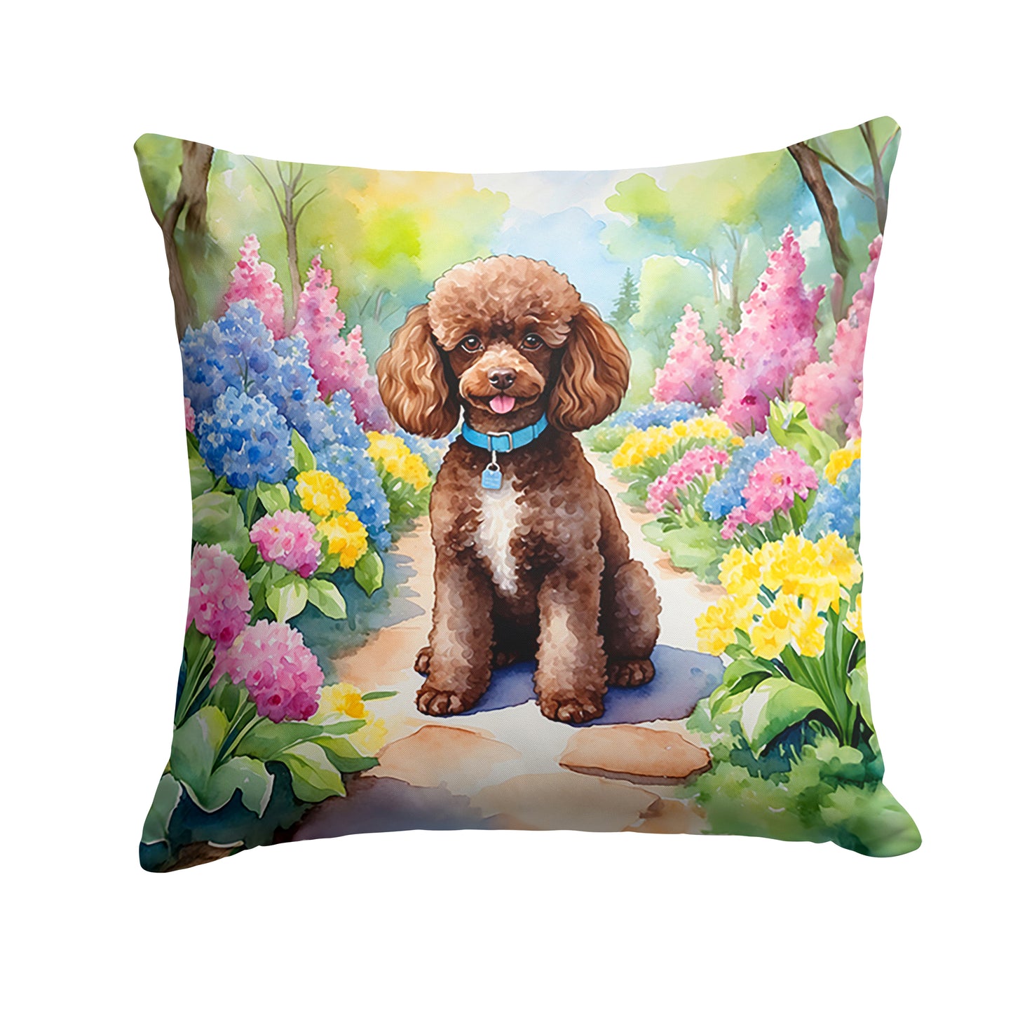 Buy this Chocolate Poodle Spring Path Throw Pillow