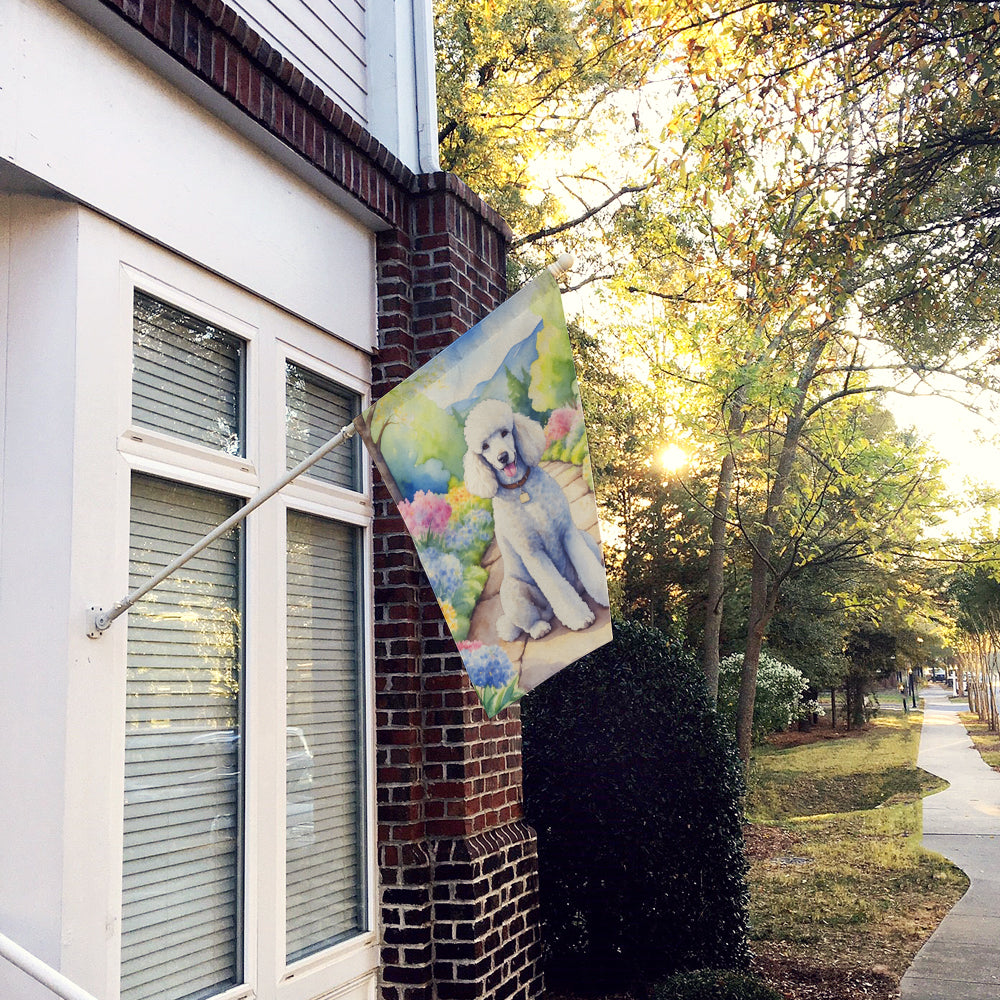 White Poodle Spring Path House Flag