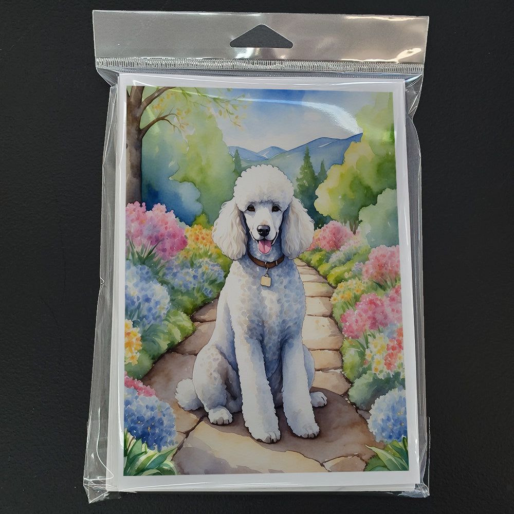 White Poodle Spring Path Greeting Cards Pack of 8