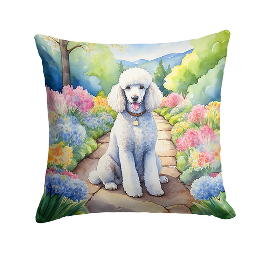 Buy this White Poodle Spring Path Throw Pillow