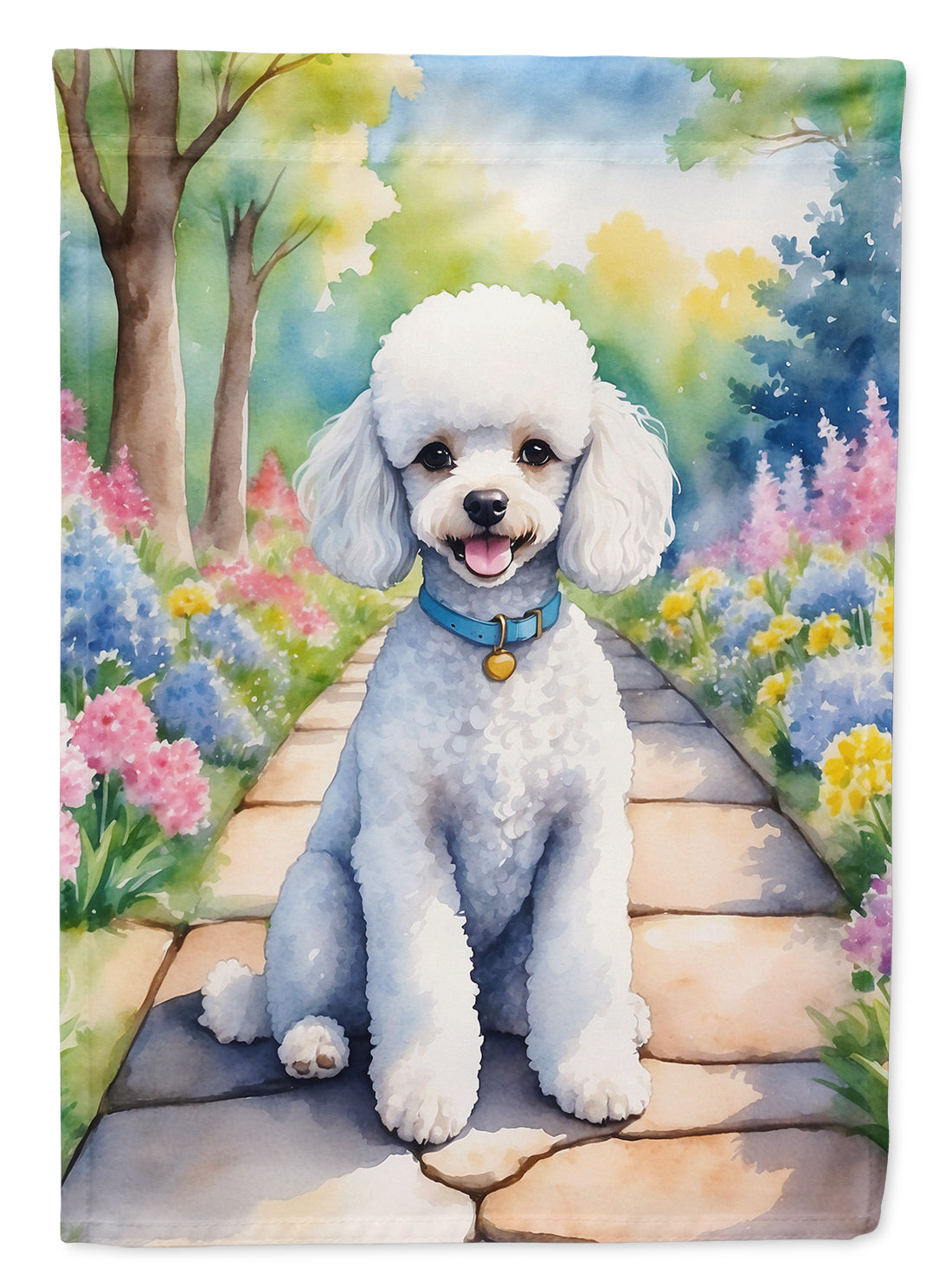 Buy this White Poodle Spring Path Garden Flag