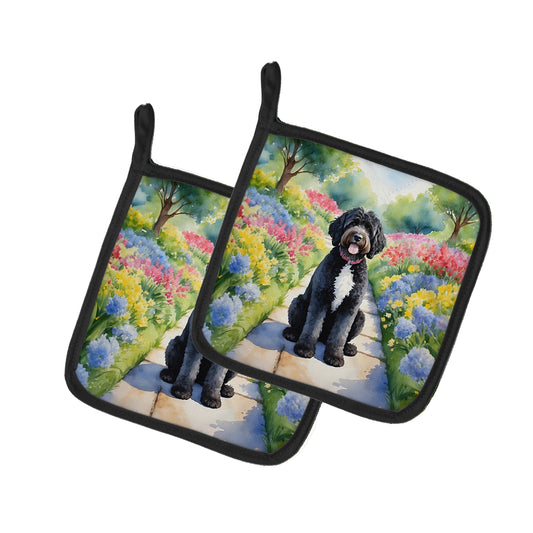 Buy this Portuguese Water Dog Spring Path Pair of Pot Holders