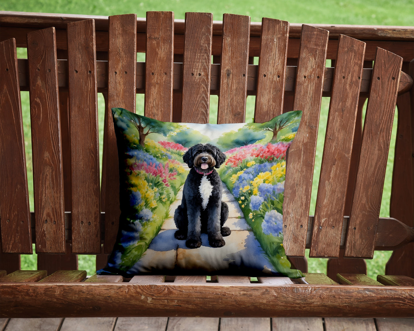 Portuguese Water Dog Spring Path Throw Pillow