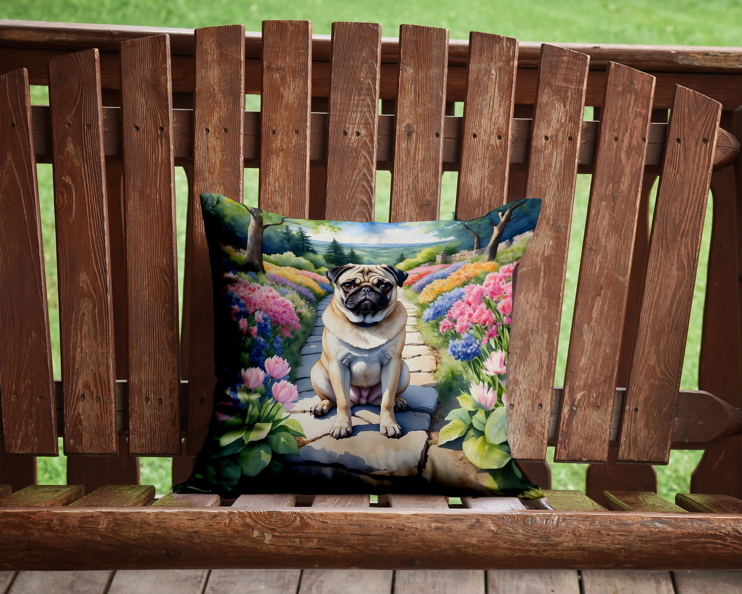 Pug Spring Path Throw Pillow