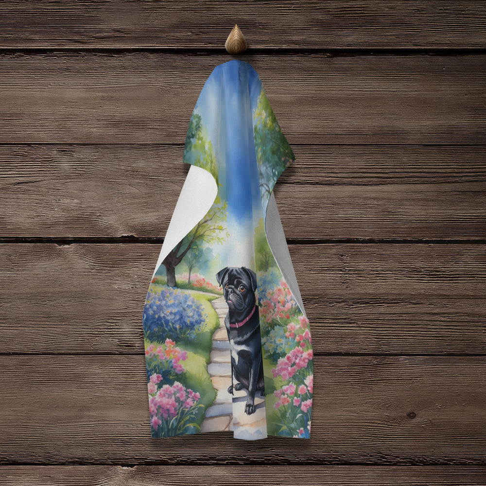 Black Pug Spring Path Kitchen Towel