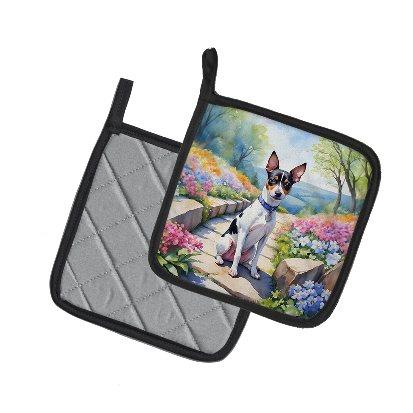 Rat Terrier Spring Path Pair of Pot Holders