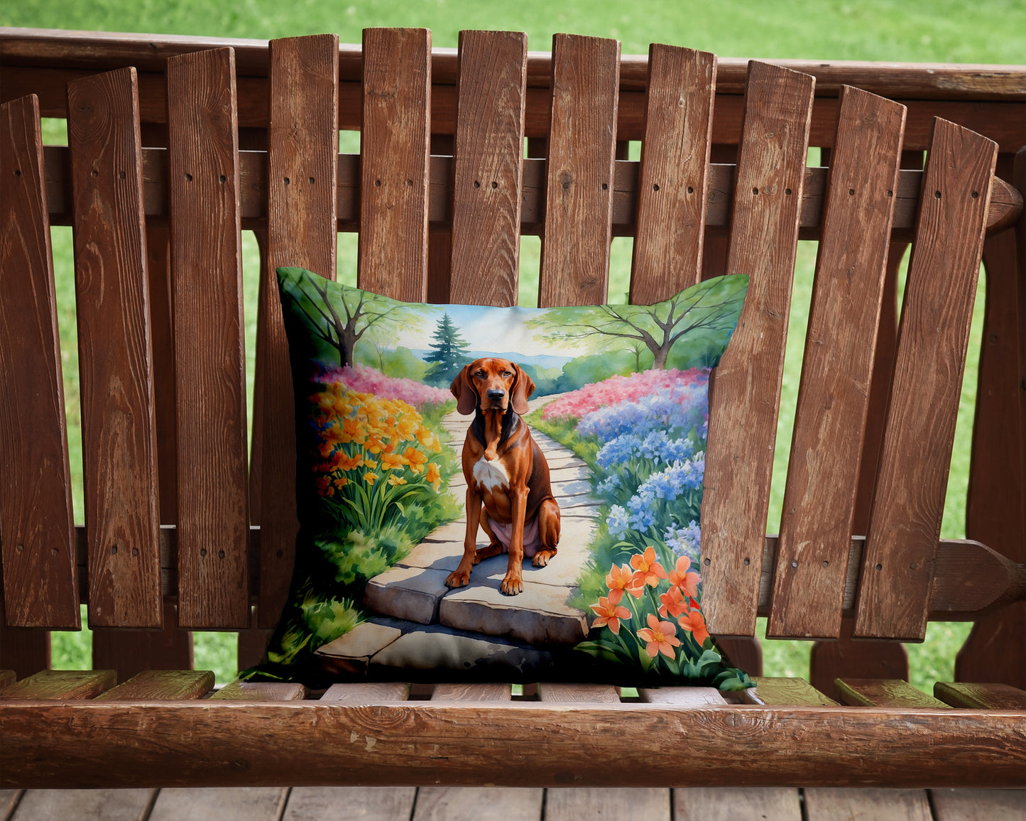 Redbone Coonhound Spring Path Throw Pillow