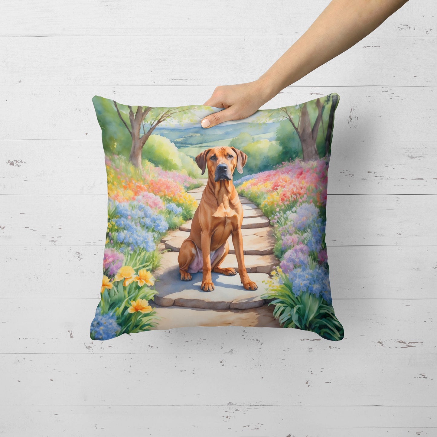 Rhodesian Ridgeback Spring Path Throw Pillow