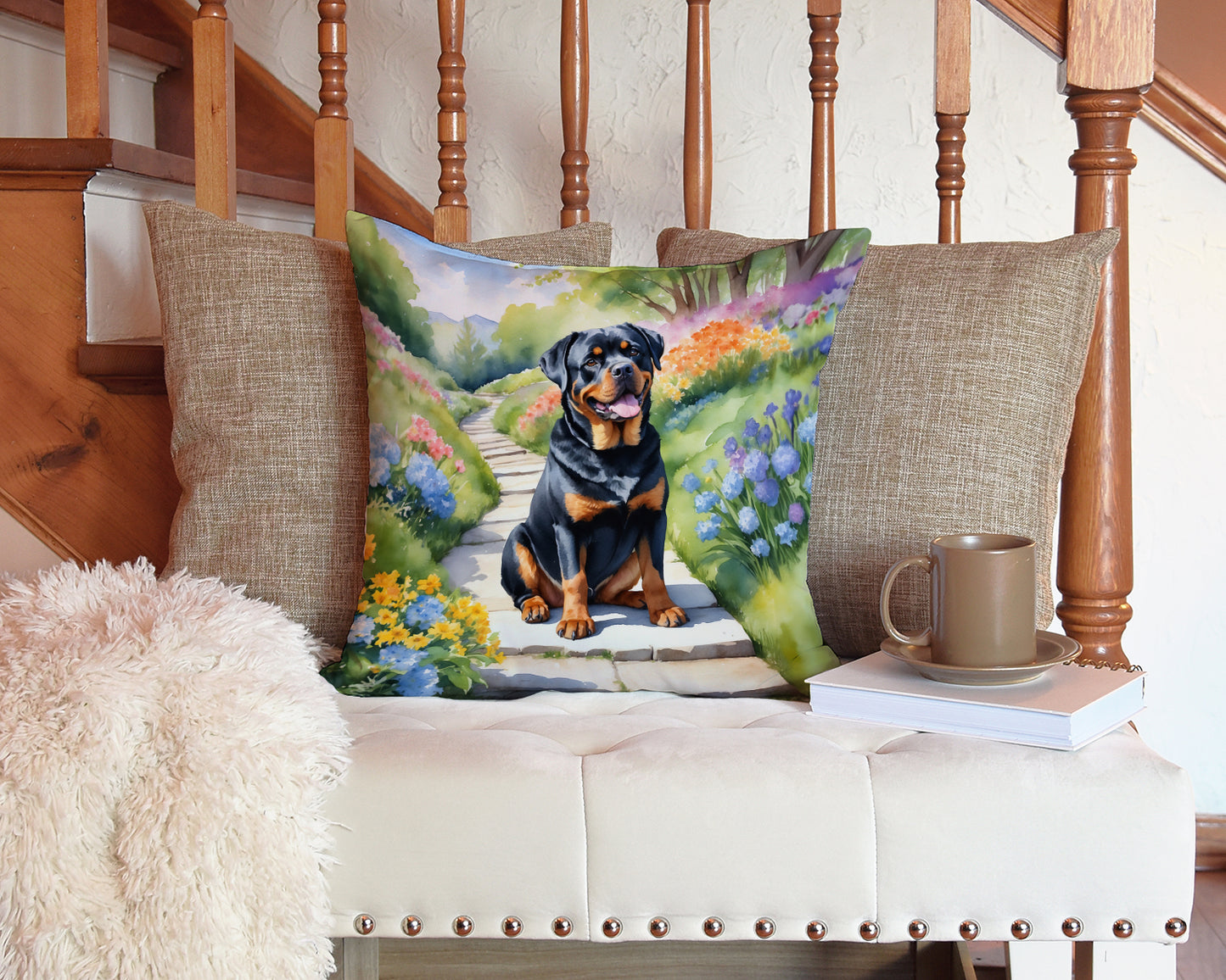 Rottweiler Spring Path Throw Pillow