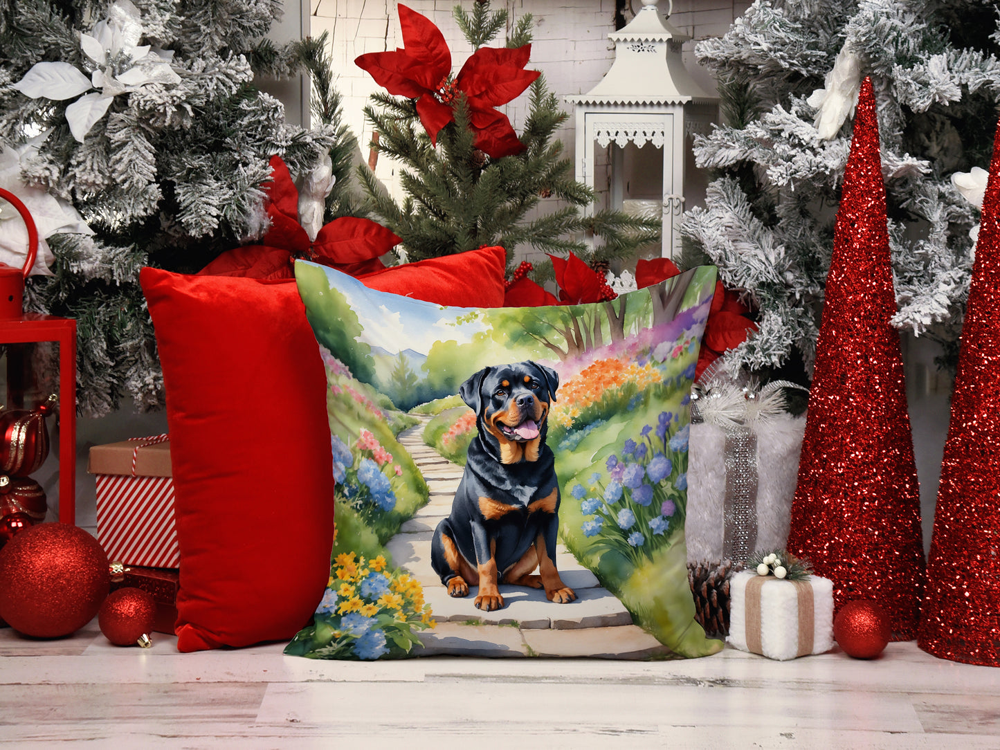 Rottweiler Spring Path Throw Pillow