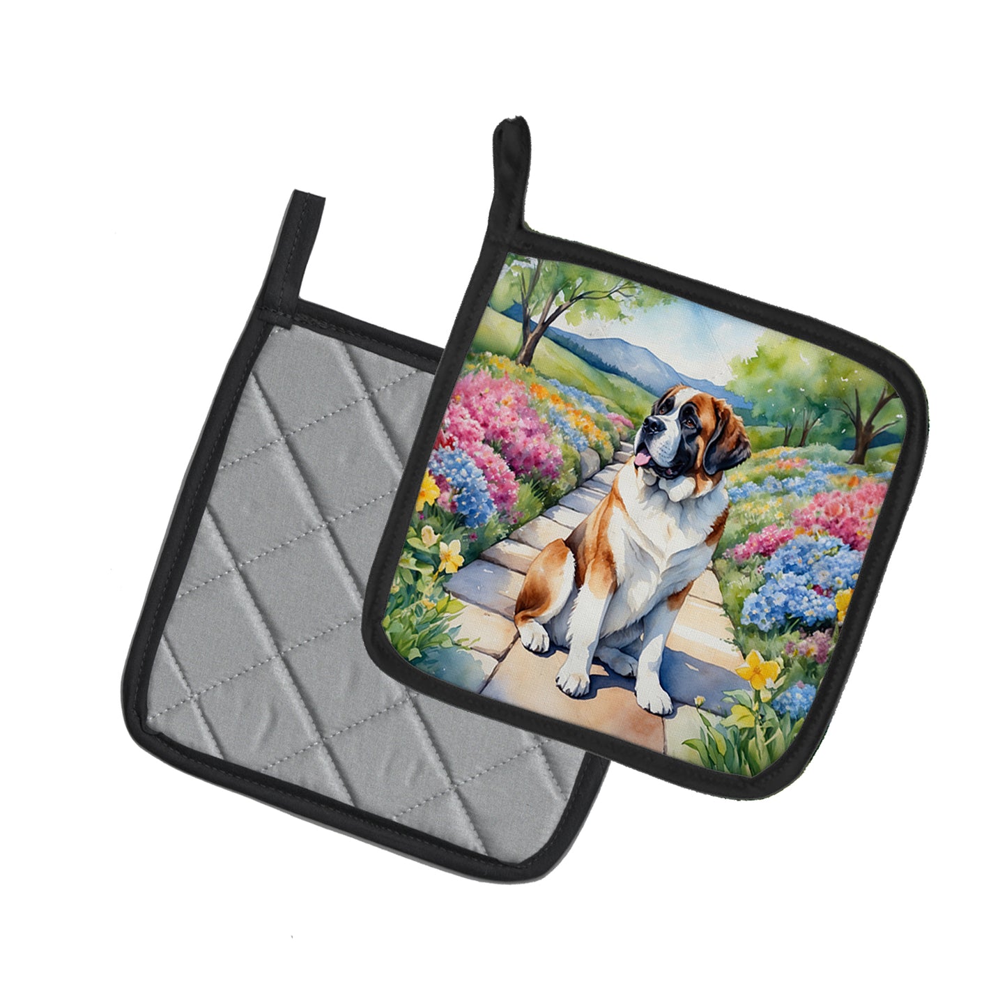 Saint Bernard Spring Path Pair of Pot Holders