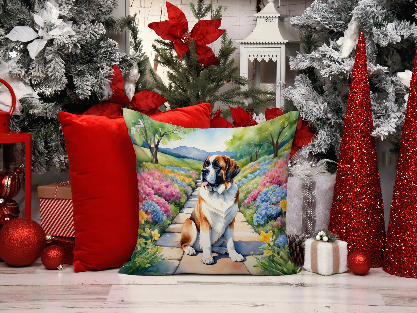 Saint Bernard Spring Path Throw Pillow