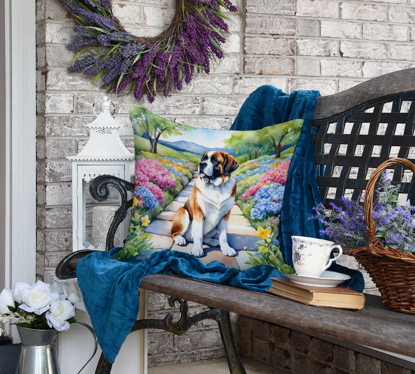 Saint Bernard Spring Path Throw Pillow