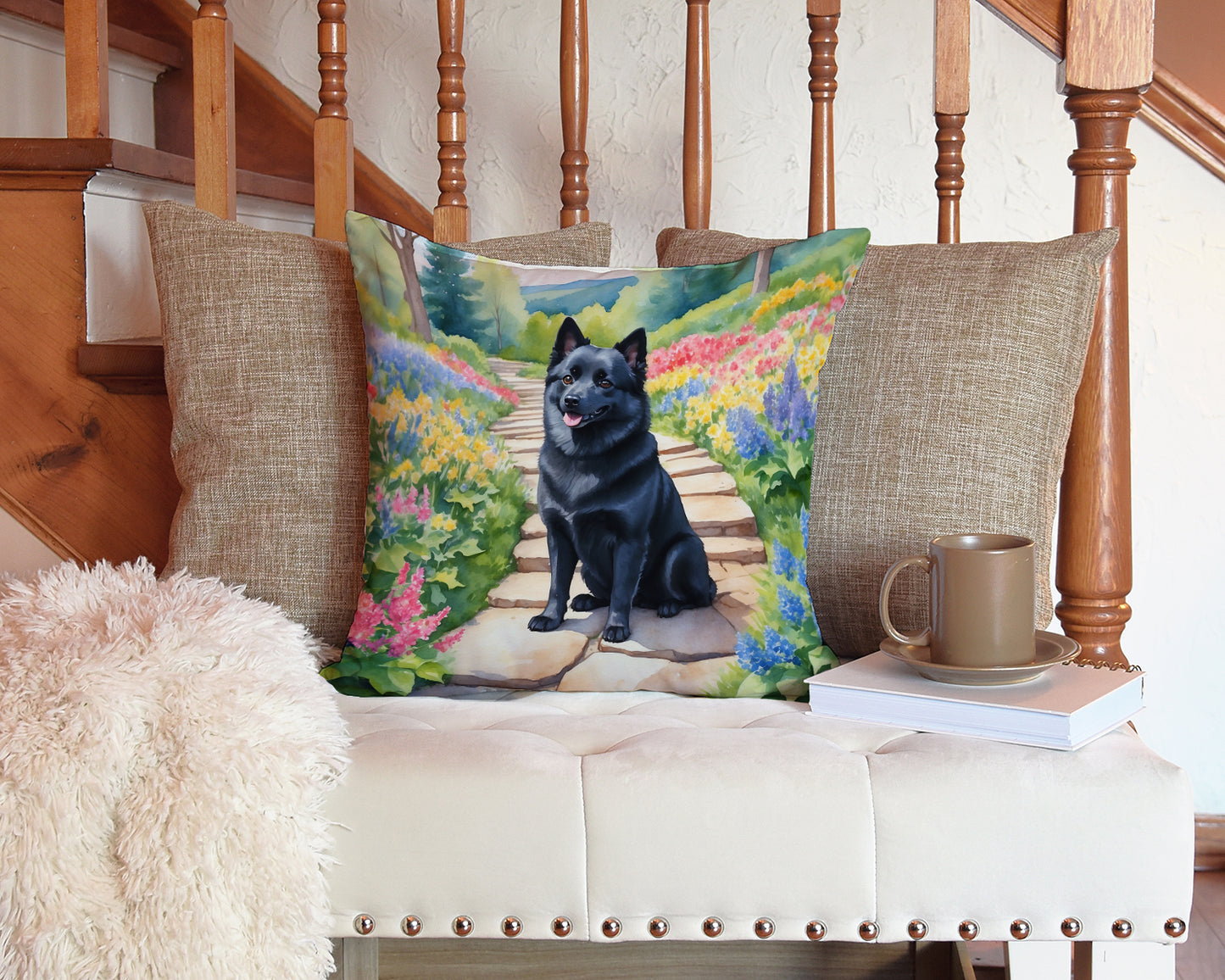 Schipperke Spring Path Throw Pillow
