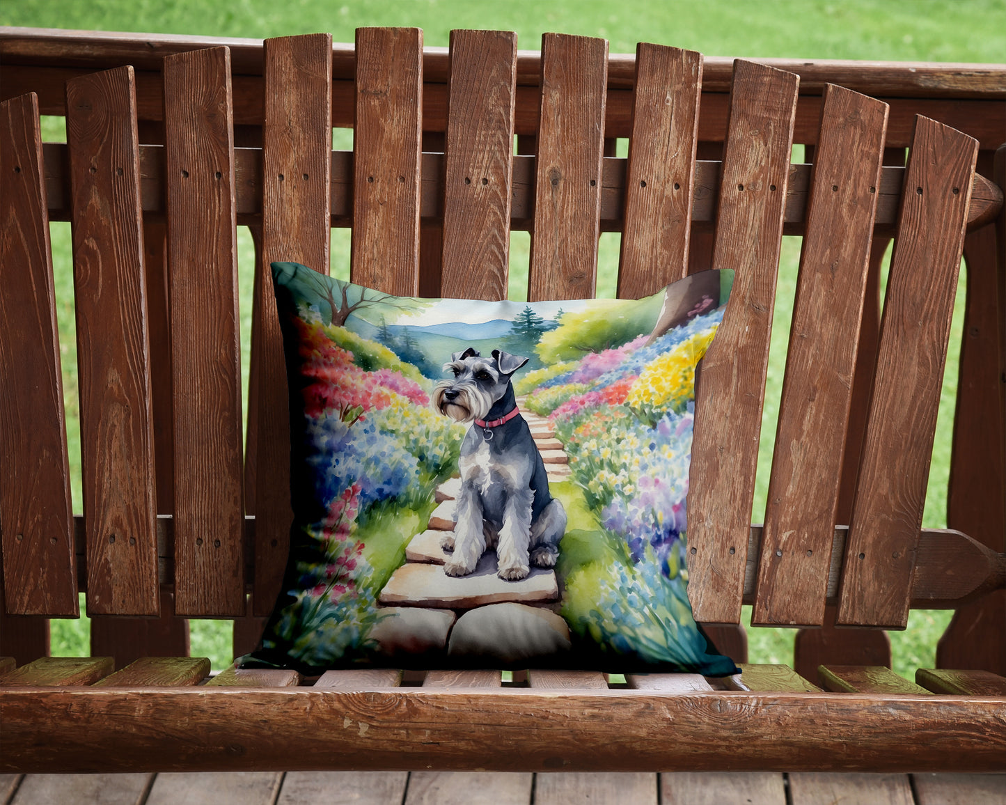 Schnauzer Spring Path Throw Pillow