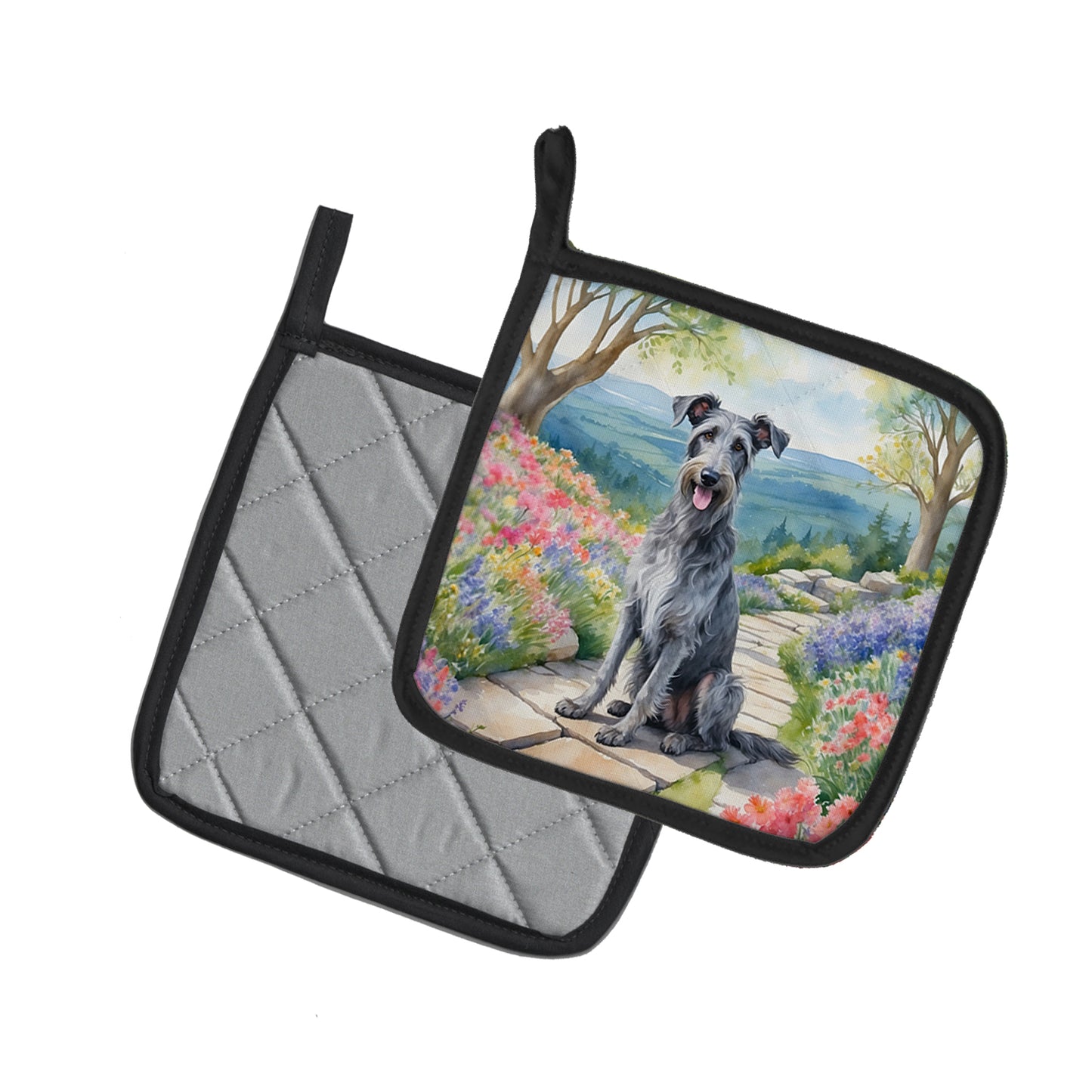 Scottish Deerhound Spring Path Pair of Pot Holders