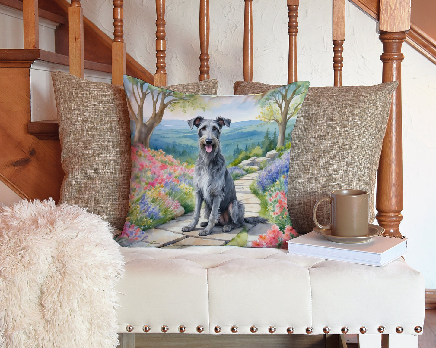 Scottish Deerhound Spring Path Throw Pillow