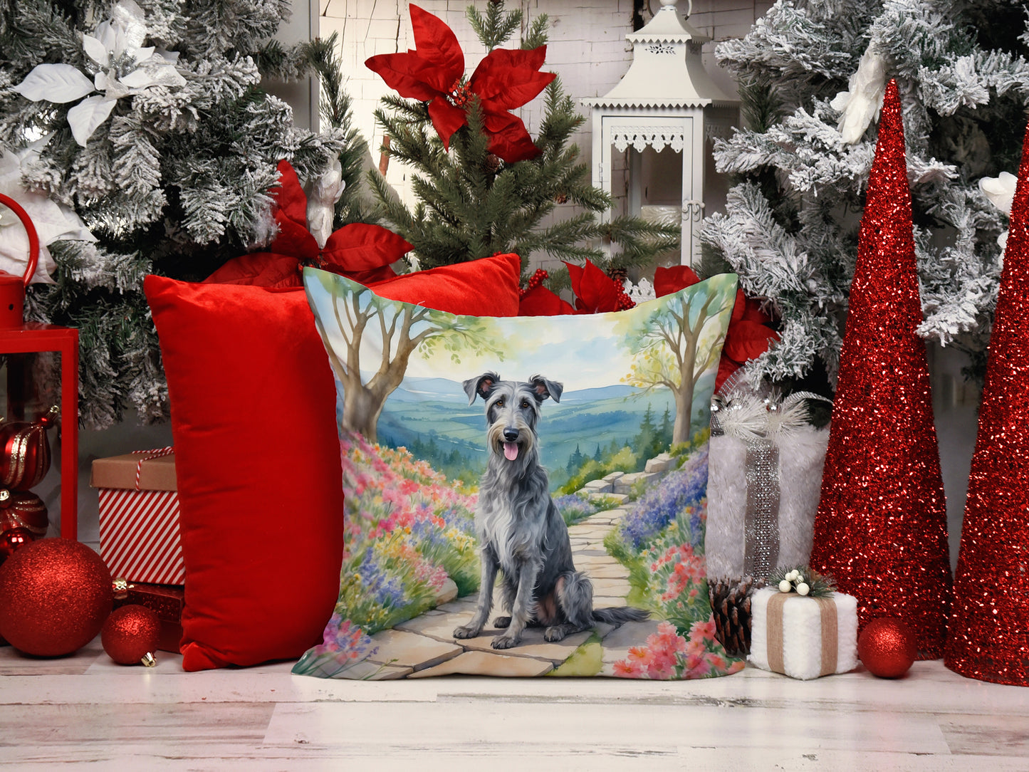 Scottish Deerhound Spring Path Throw Pillow