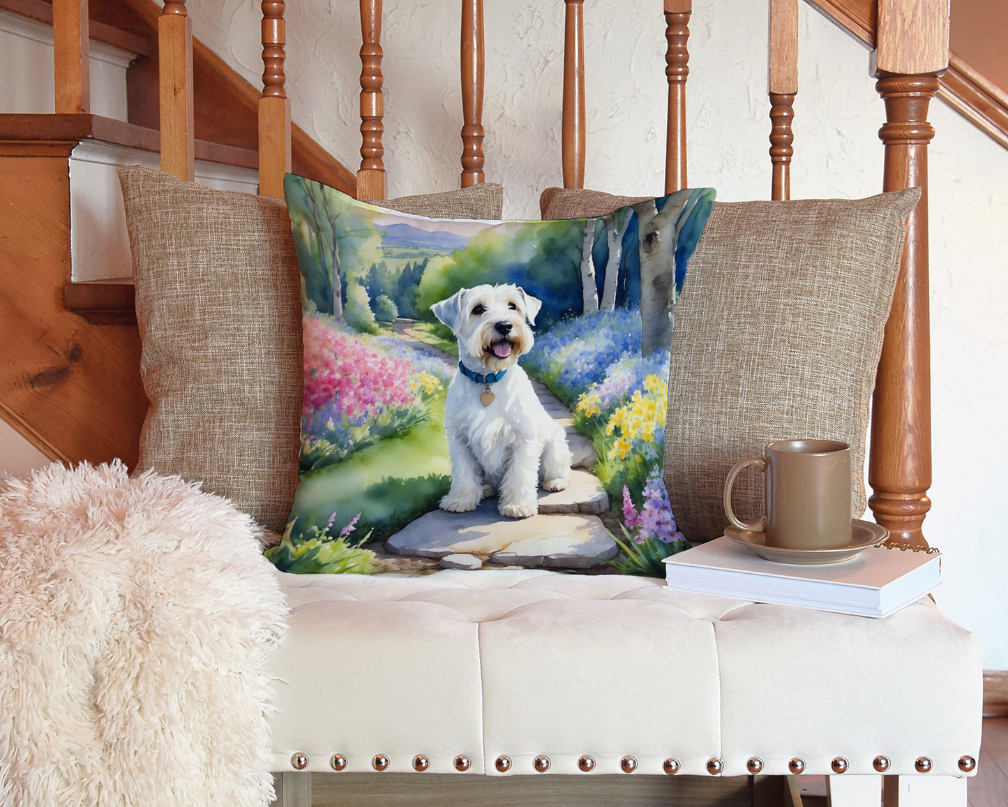 Sealyham Terrier Spring Path Throw Pillow